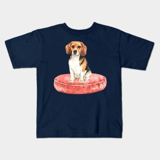 Cute Beagle on a Red Bed Kids T-Shirt